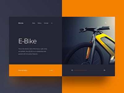 043/100 Daily UI : 9grids project - eBike bicycle clean clear dark elegant landing page minimal simple ui ux website