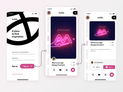 Concept/Prototype Dribbble app app concept design mobile mobile app swipe ui