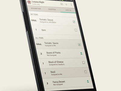 Dinnerparty List android friends potluck typography ui ux