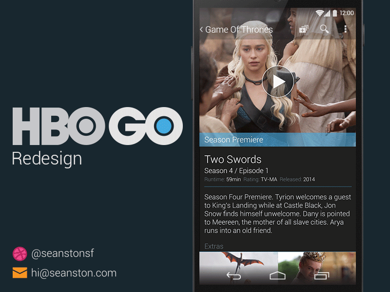 HBO GO Episode Page adia android androiddesign androiduiux gameofthrones gesture gif hbo redesign swipe ui ux