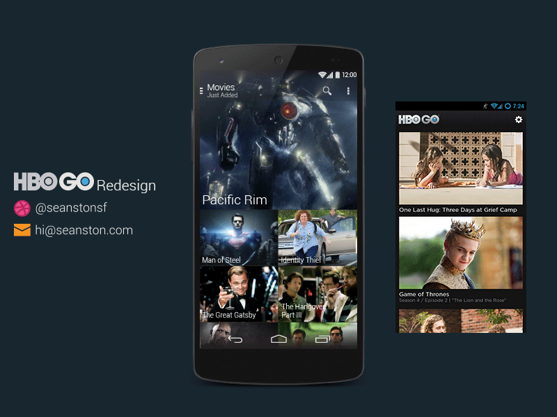 HBO GO Just Added Movies adia android androiddesign androiduiux gesture gif hbo redesign swipe ui ux