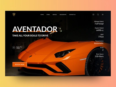 Lamborghini aventador landing page car home page cars hero section landing page uxui