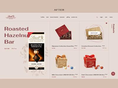 Lindt Product Catalog after animation before chocolate concept e commerce product shop typography ui web