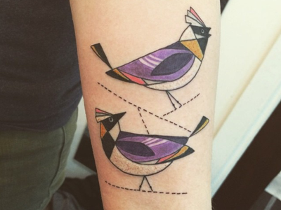 Waxwings birds geometric tattoo waxwings