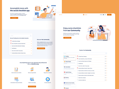 Listables Redesign - Homepage & Community animations checklist checklists community cta design figma homepage icons illustration landing page like list react tiles ui ux webdesign website