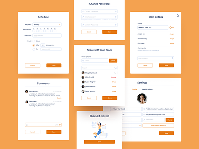 Listables Redesign - UI Elements app assign comments components design elements modals new flow password profile profile settings react redesign schedule settings ui users ux webapp widgets