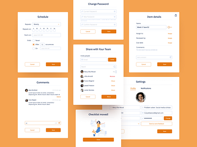 Listables Redesign - UI Elements app assign comments components design elements modals new flow password profile profile settings react redesign schedule settings ui users ux webapp widgets