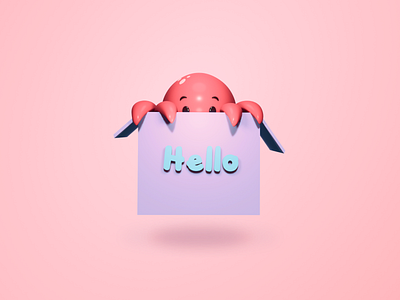 Hello Geno360 3d 3d illustration 3d modeling app blender box characted design character cute design hello hello dribbble hide illustration ios kawaii mascot octopus pink render