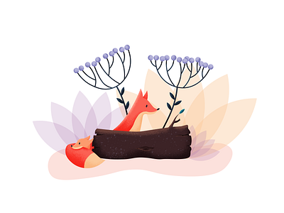 Spring is coming animals flowers fox illustration illustrator leafs photoshop plants puppy spring