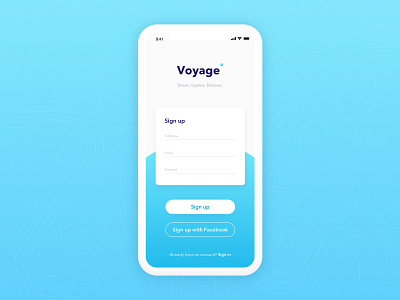 Voyage Travel App app clean dailyui design logo minimal signup travel travel app ui