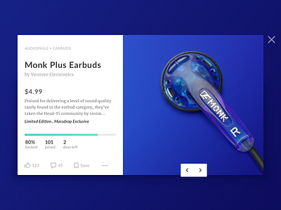 Earbuds Product Card Exploration blue earbuds headphones indigo modal product card progress violet