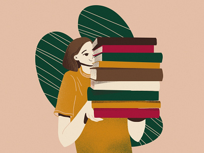 Studying books bookstore character girl character girl illustration girl portrait illustration procreate student study texture