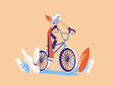 Girl on a BMX 2d character character design cycle design flat girl illustration texture vector