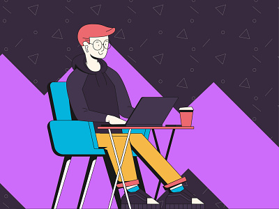 Freelancer 2d character design flat freelancer illustration laptop vector