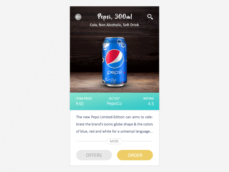 Sunday UI (Week #001) - Drinks Menu 360 degree cola drinks food and beverage interaction inventory menu pepsi product screen ui