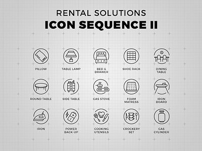 Rental Solutions - Icon Set bed cooking crockery gas iron lamp mattress pillow round table