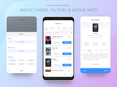 03. BookMyShow App Redesign app booking interaction material design movie prototype redesign seats selection showtime ui