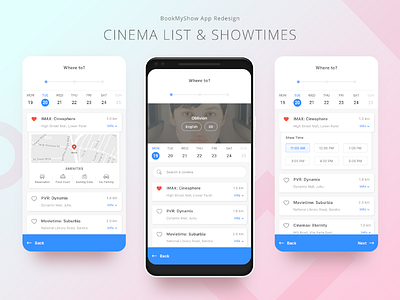 04. BookMyShow App Redesign app booking interaction ios material design movie prototype redesign seats selection showtime ui