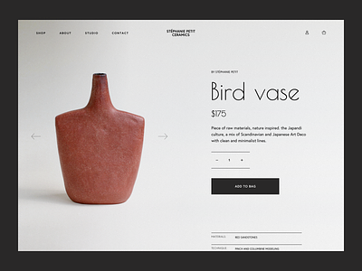 Stéphanie Petit Ceramics - Product Page Concept assessories ceramics clean contemporary design e commerce handmade minimalistic new pottery product style ui ux vase web