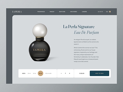 La Perla - Product Details Concept beauty clean design e commerce fragrances new parfum shopify style teal ui ux web