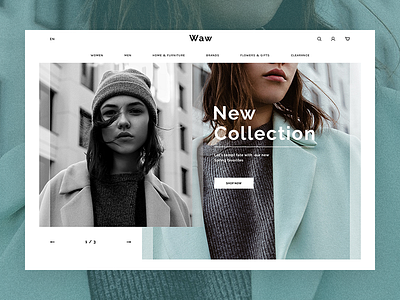 Waw shot banner clean contrast design e commerce fashion homepage teal ui ux web white