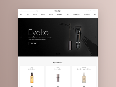 Skin Store Redesign black clean contrast cosmetics design e commerce hero homepage ui ux web white