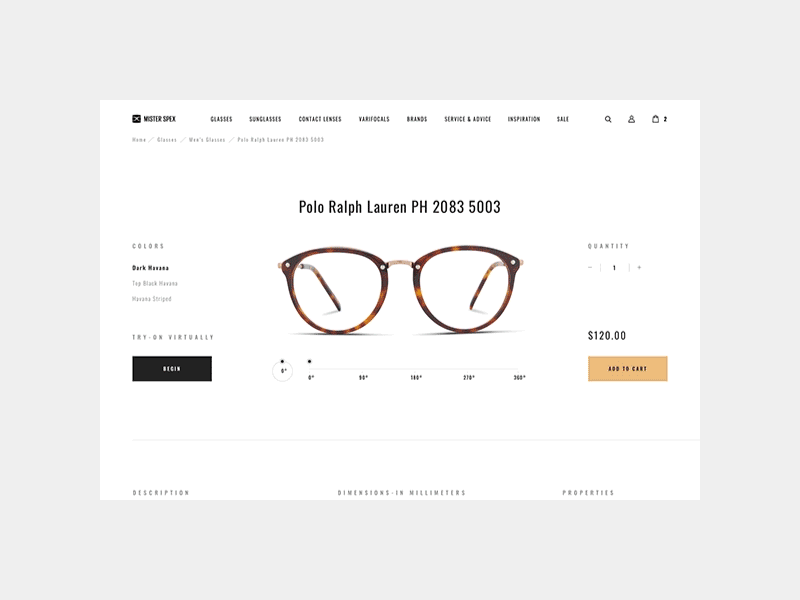 Mister Spex Product Page Redesign 360 clean design e commerce glasses homepage light product ui ux web white