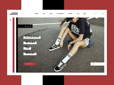 Little Burgundy Shot black clean contrast design e commerce fashion hero homepage ui ux web white