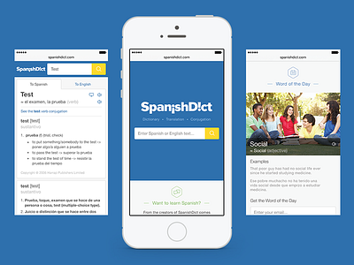 SpanishDict Mobile Site app clean design dictionary flat ios 7 iphone landing search simple translate web