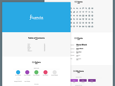 Fluencia Refresh StyleGuide app branding color education guide identity learning process spanish style type web