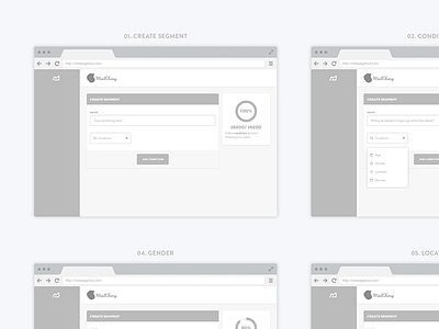 Segment Creation for MessageBus campaign condition create email marketing measure research segment sitemap user flow web wireframe