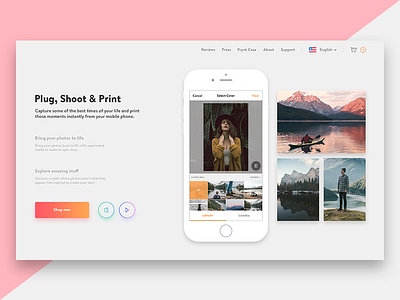 Prynt Landing Page Redesign Concept camera discover edit explore filter gallery photo picture print shoot shop web