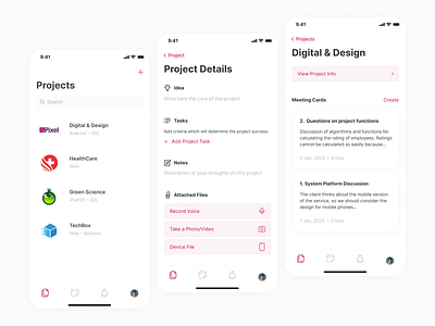 Application for Recording Meetings. app card design figma ios meeting mobile note notes project ui ux