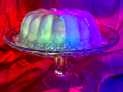 Jolly Jello - Dracula´s dessert blue design dessert food fooddesign foodphotography gelatine gothic jelly led light photo photography red setdesign