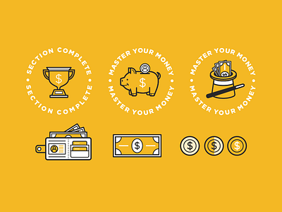 WIP branding coins credit card design icon iconography icons illustration lending loan logo magic wand master money mortgage orange top hat trophy typography wallet