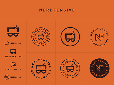 Nerdfensive Lockups branding design fensive gaming glasses hair icon iconography icons illustration logo nerd nerdfensive seal typography video video games