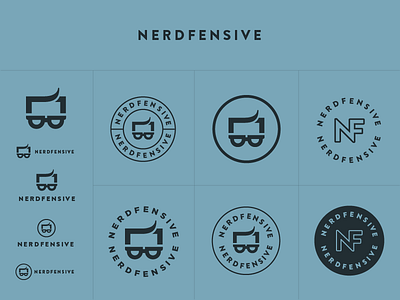 Nerdfensive Lockups branding design fensive gaming glasses hair icon iconography icons illustration logo nerd nerdfensive seal typography vector video video games