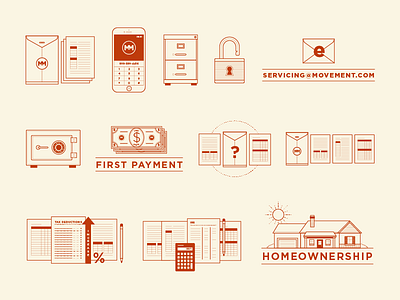 Animation Assets cabinet calculator closing design email filing forms icon iconography icons illustration money mortgage movement payment pencil safe taxes