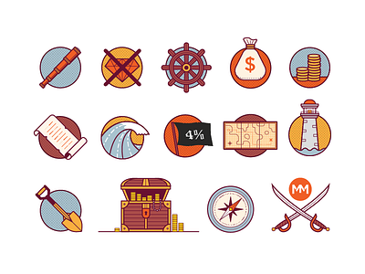 Ahoy! assistance branding chest compass design flag gem icon iconography icons illustration logo map mortgage movement pirate program spyglass treasure wave