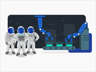 Investors astronauten astronauts frabric ideas illustration investors landing learning machine page robot tech ui
