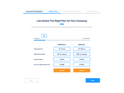 Account Sign Up Select Plan design dev development signup uiux webdesign