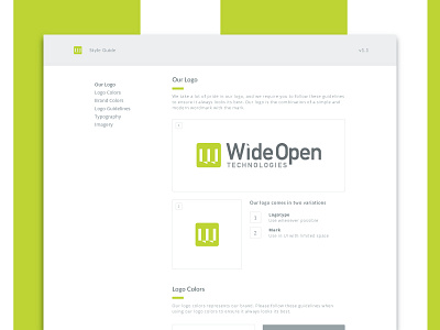 Wide Open Tech Style Guide branding design dev development guide logo style ui ux