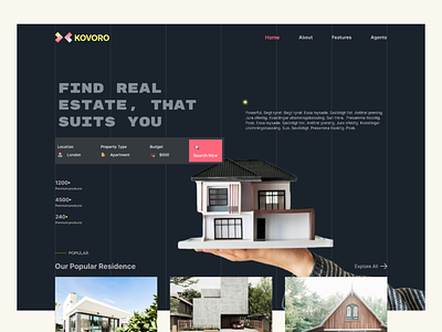 Kovoro - Real Estate Website branding design elementor figma graphic design typography ui uiux ux wordpress