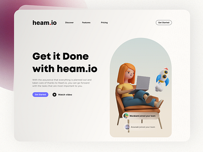 Heam.io - Team Management Webpage 3d branding design elementor figma illustration typography ui uiux ux