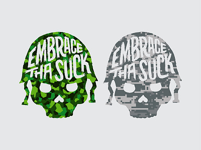 Embrace Tha Suck 02 branding camo camouflage embrace tha suck emoji hand drawn hand lettering lettering logo pattern racing skull