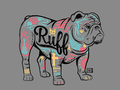 Ruff animal bulldog dog illustration saturday morning society tattoos typography