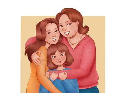 A happy family character commission digital painting illustration procreate