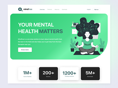 Landing Page for Mindfree - Mental Health App animation app branding design graphic design logo ui ux webdesign