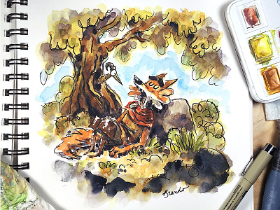 Sleeping Fox doodle drawing illustration sketch sketchbook watercolor watercolour