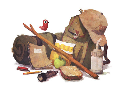 Adventure Essentials adventure apple backpack bird food illustration sandwich snacks